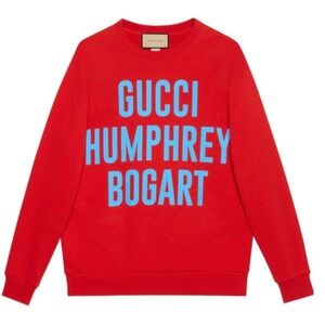 Gucci Red Crewneck Sweater with Blue Text